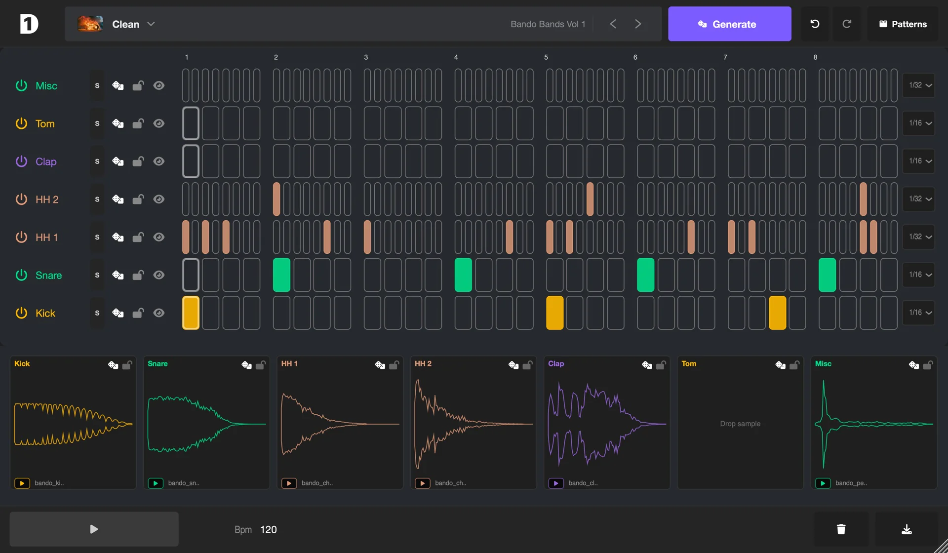 Drummer-1 plugin interface and step sequencer